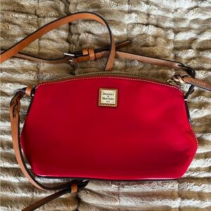 Dooney & Bourke Red Penrose Suki Crossbody Bag with Tan Strap